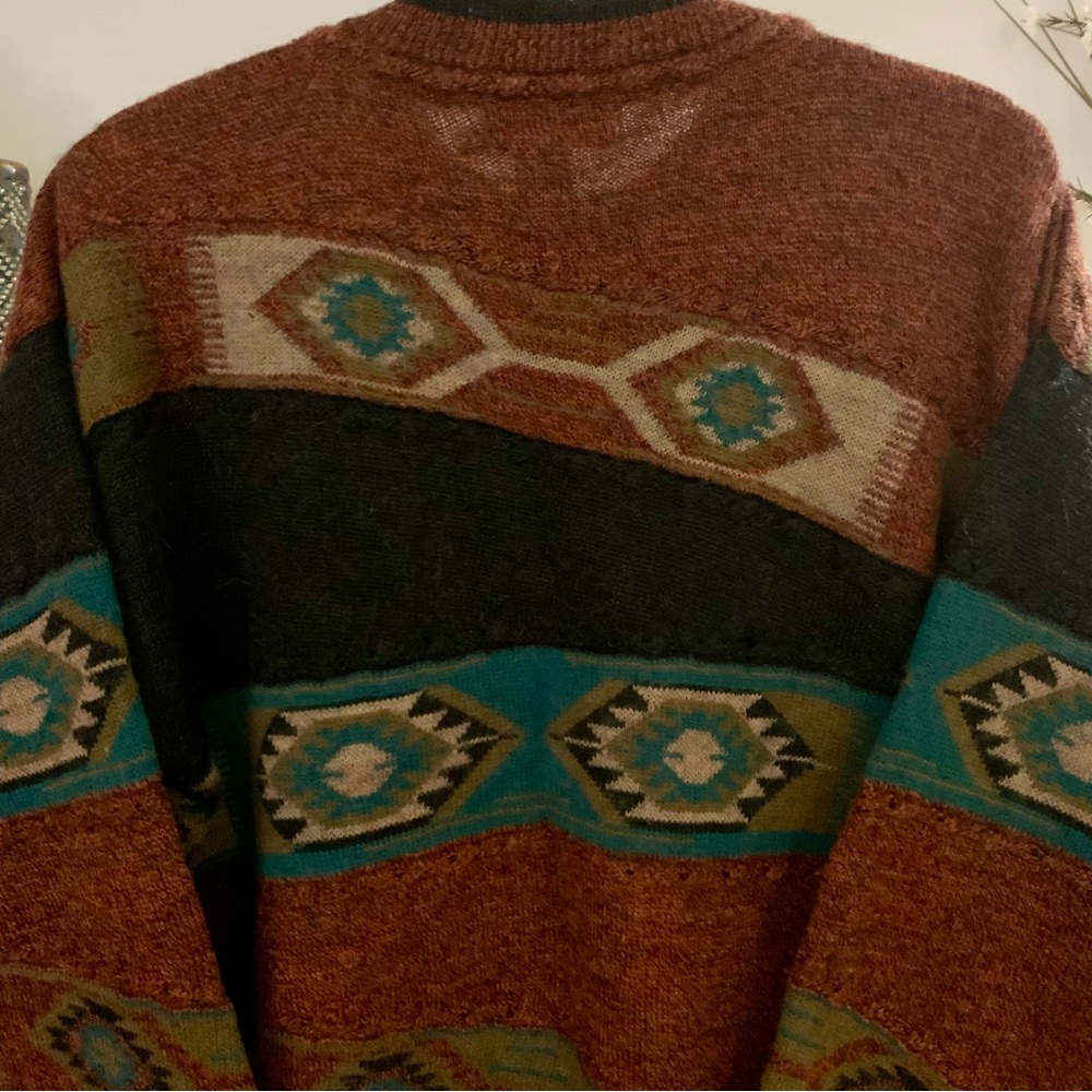 Vintage Southwestern Aztec Patterned Grandpa Sweater, Size Medium - Picture 9 of 12